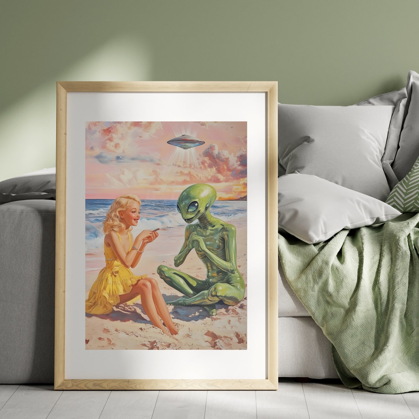 Cosmic Connection - Retro Alien and Girl Poster