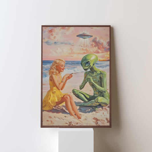 Cosmic Connection - Retro Alien and Girl Poster