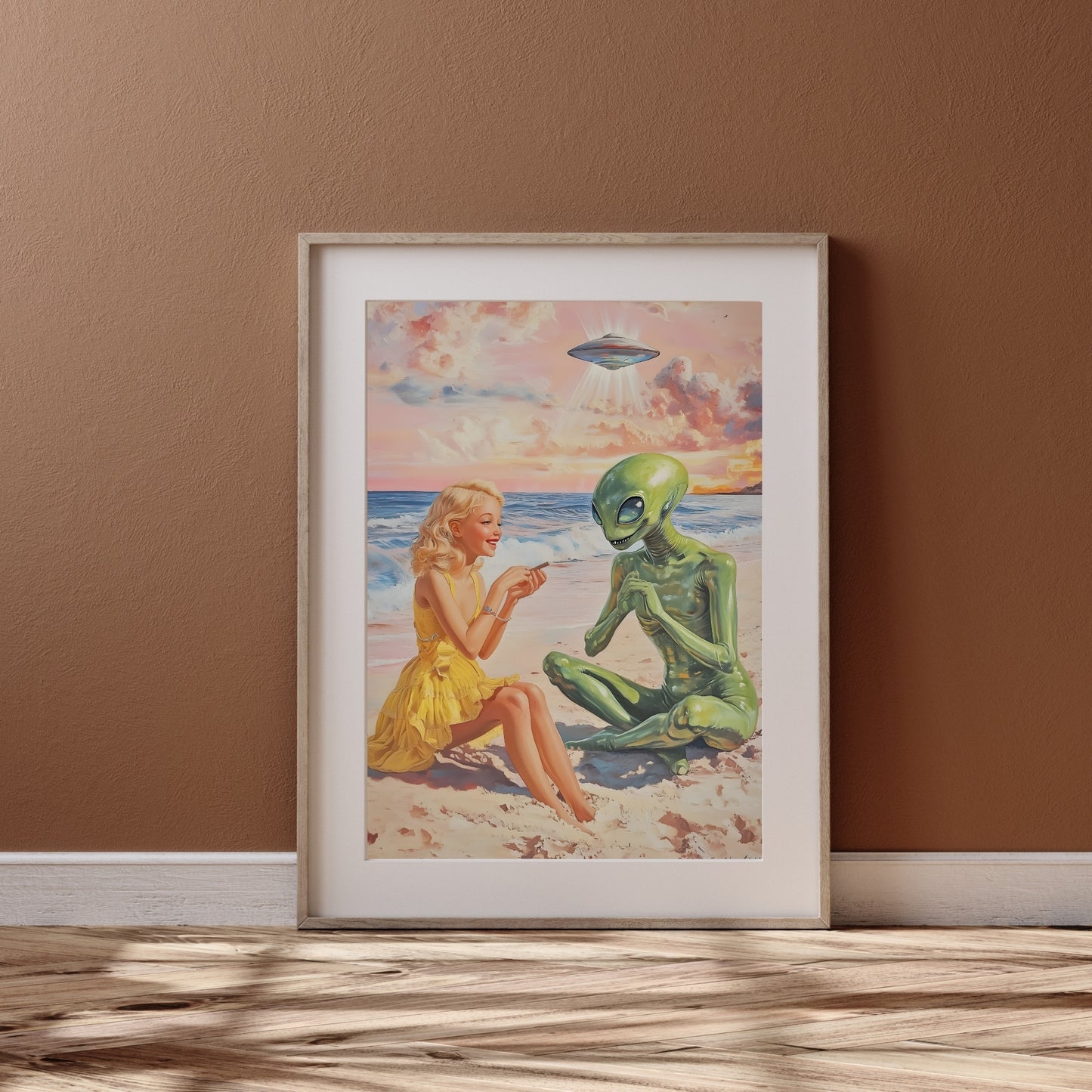 Cosmic Connection - Retro Alien and Girl Poster