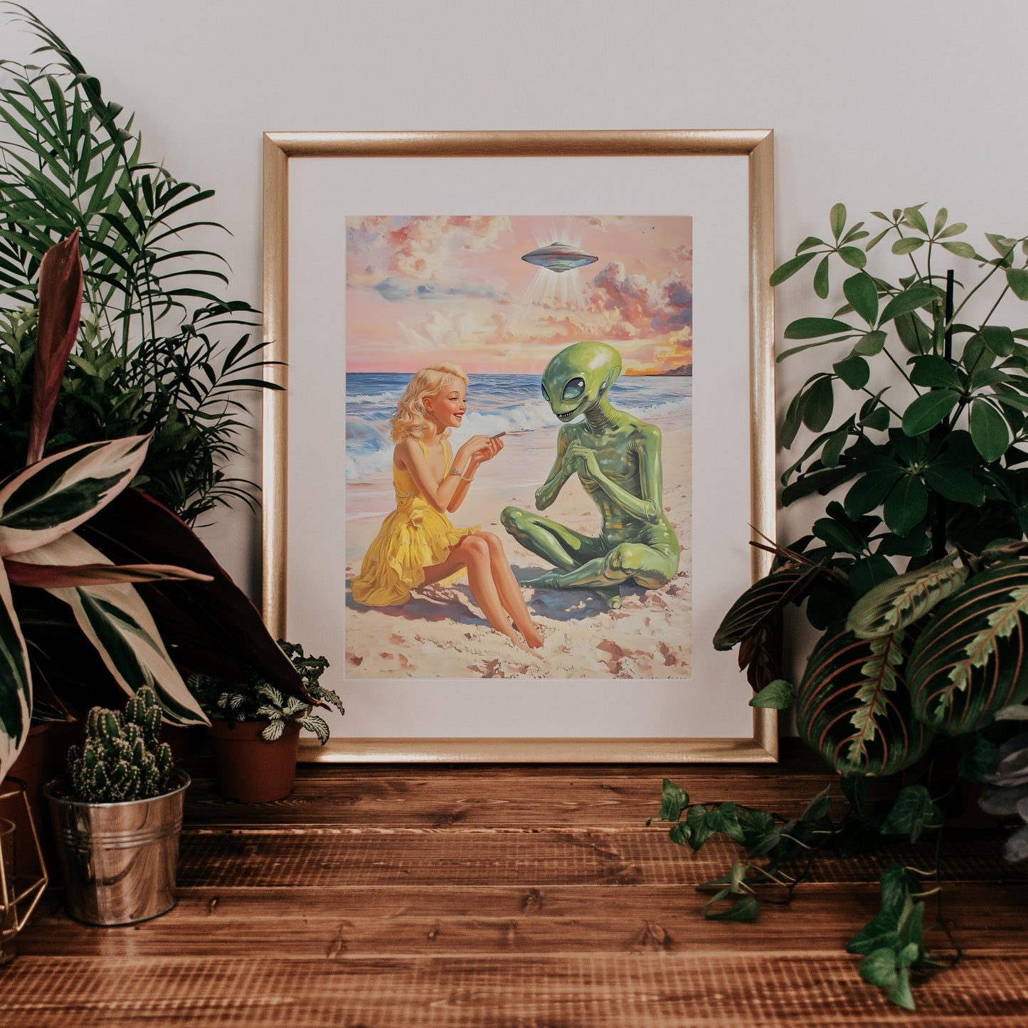 Cosmic Connection - Retro Alien and Girl Poster