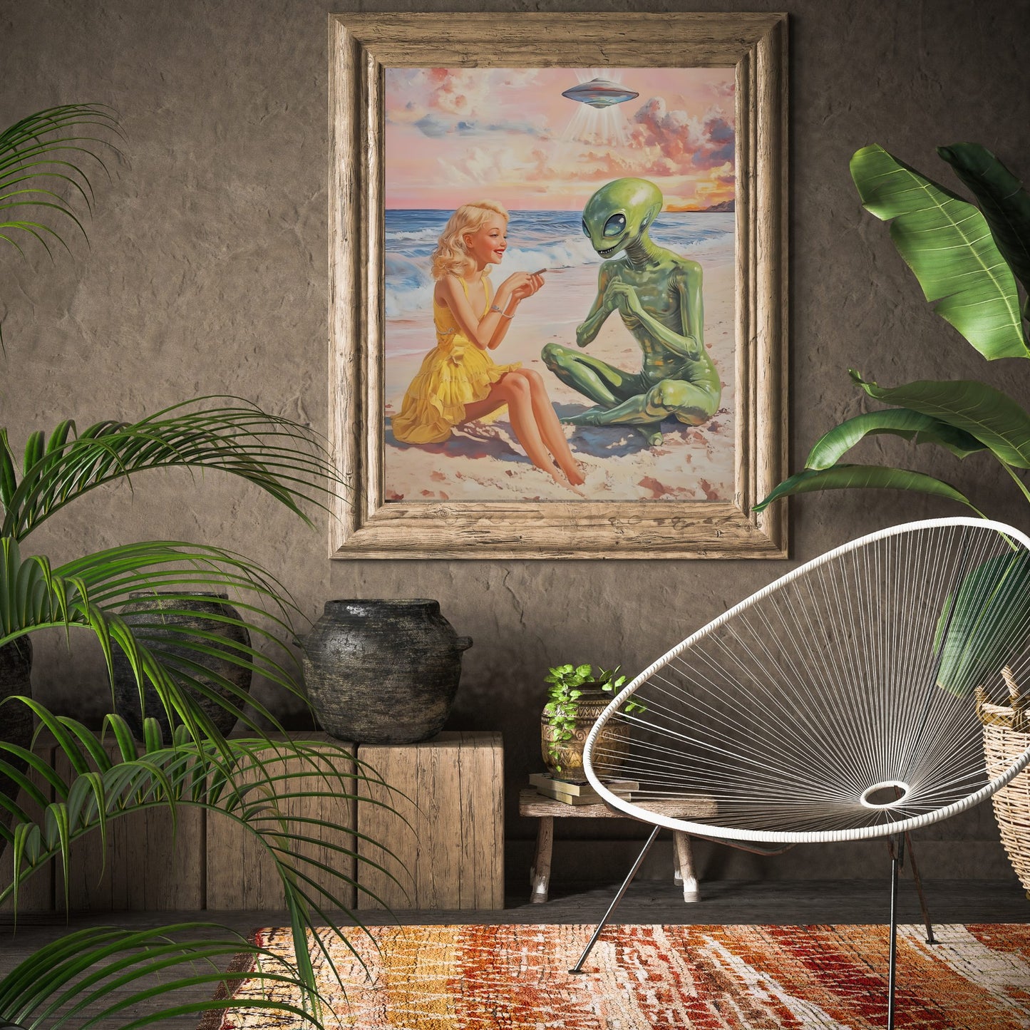 Cosmic Connection - Retro Alien and Girl Poster